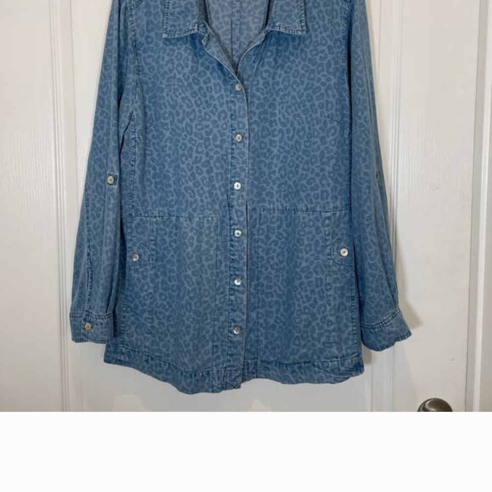 Soft Surroundings Light Blue Animal Print Jacket